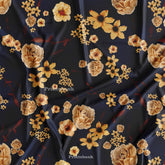 Dark Navy Blue With Golden Rose Floral Digital Printed Fabric Wholesale India